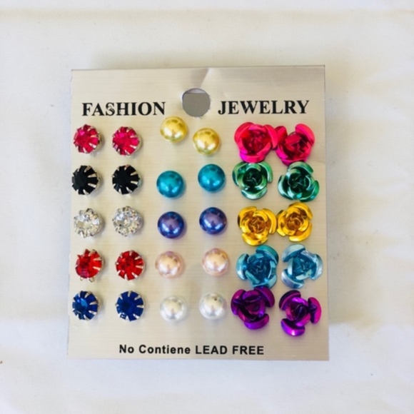 Jewelry - 15 pair multi color flower and circle earrings